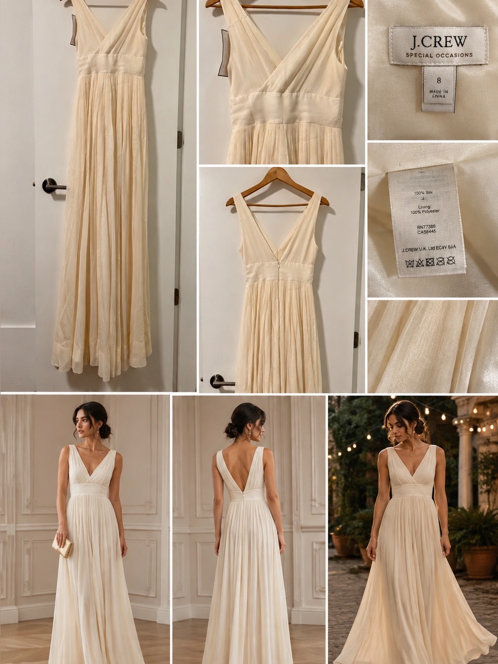 J.Crew Special Occasions Ivory 100% Silk Maxi Dress 8P Wedding Formal